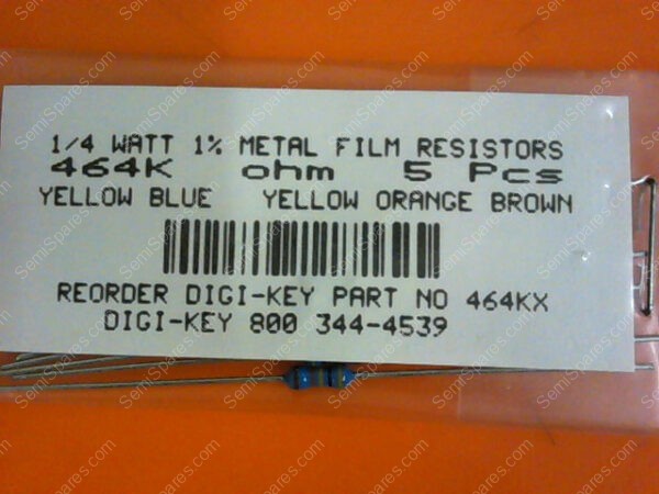 464KX | 1/4 WATTS 1% METAL FILM RESISTORS 464K OHM (PACKAGE OF 5) - Image 3