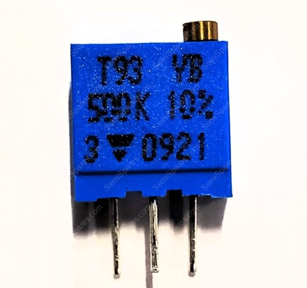 T93YB504KT20 | 500 KOHMS 0.5W 1/2W PC PIN THROUGH HOLE TRIMMER POTENTIOMETER CERMET 21.0 TURN TOP ADJUSTMENT