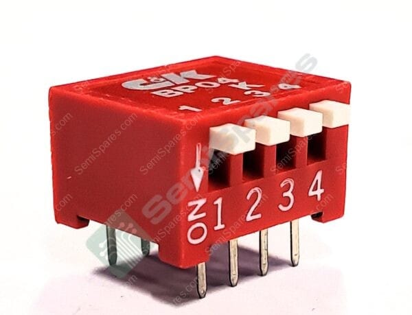 BP04KE | DIP SWITCH SPST 4 POSITION THROUGH HOLE RIGHT ANGLE SLIDE (STANDARD) ACTUATOR 100MA 5VDC RAISED PC PIN - Image 2
