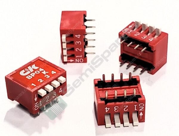 BP04KE | DIP SWITCH SPST 4 POSITION THROUGH HOLE RIGHT ANGLE SLIDE (STANDARD) ACTUATOR 100MA 5VDC RAISED PC PIN - Image 4