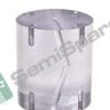Aluminum cylinder mounting component with four bolts on the rim and a vertical clear rod running along its side.