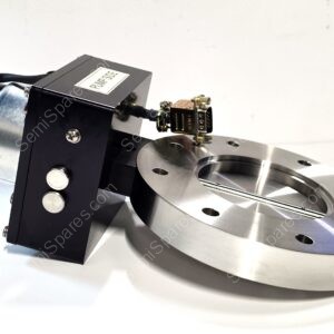 Industrial pump assembly with a black housing and a metal flange; label reads 'PUMP SIDE' on the top cover.