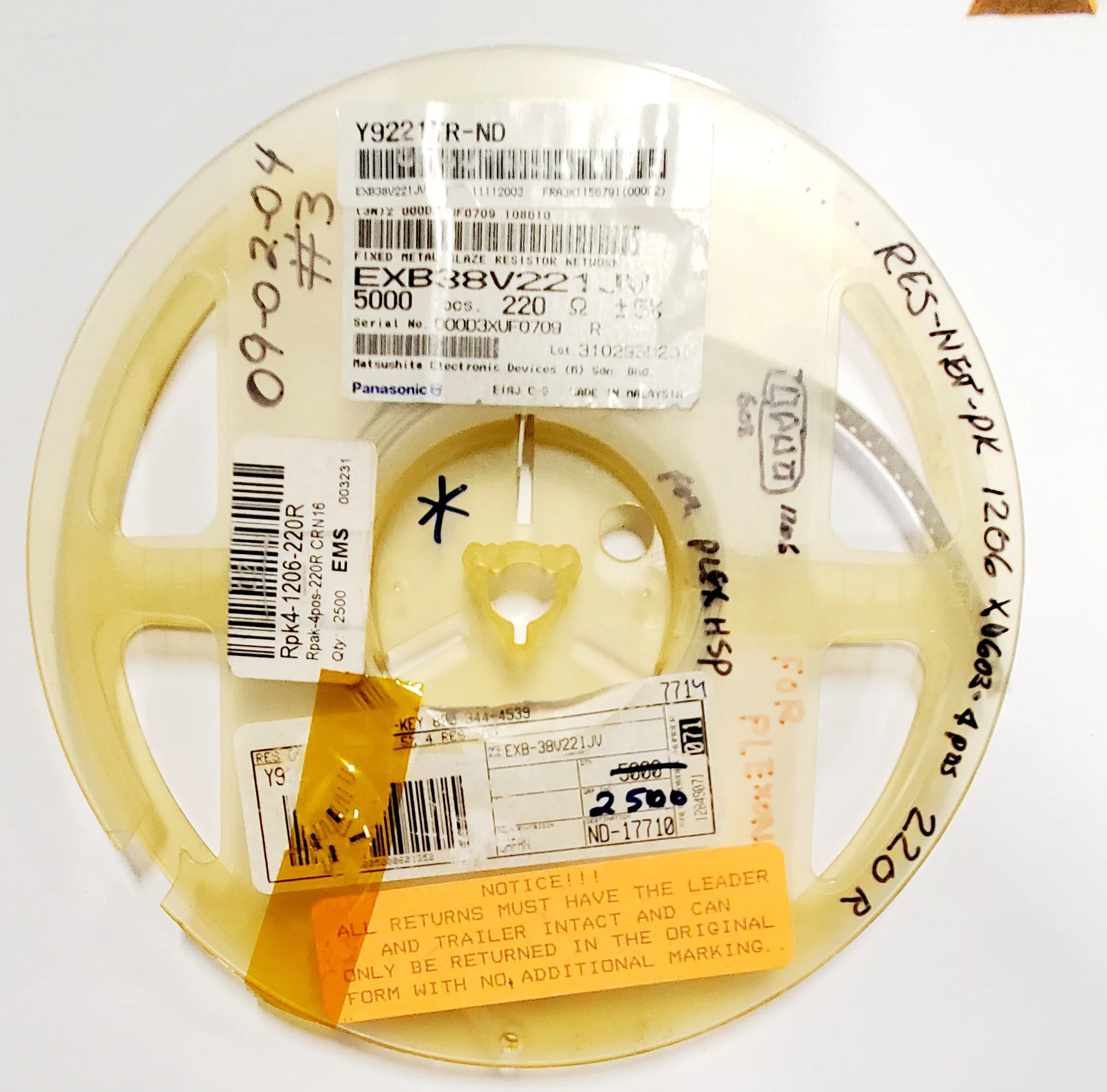 EXB-38V221JV | RES ARRAY 4 RES 220 OHM 1206 CONVEX LONG SIDE TERMINALS - Image 4