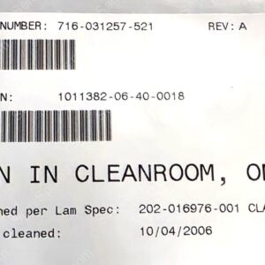 Label with part number 716-031257-521, Rev. A, and vendor S/N 1011382-06-40-0018, plus two barcodes on a white background.