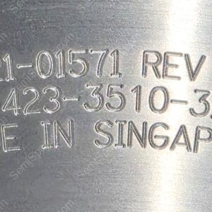 Metal surface with embossed part numbers: 0021-01571 REV 02 and 119423-3510-32, plus 'MADE IN SINGAPORE' and a small logo on the left.