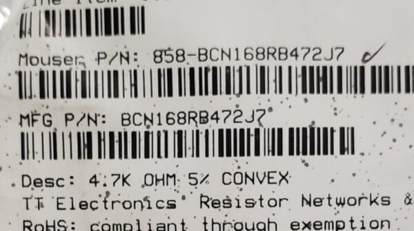 BCN168RB472J7 | RESISTOR NETWORKS and ARRAYS 4.7K OHM 5% CONVEX SMD/SMT - Image 4