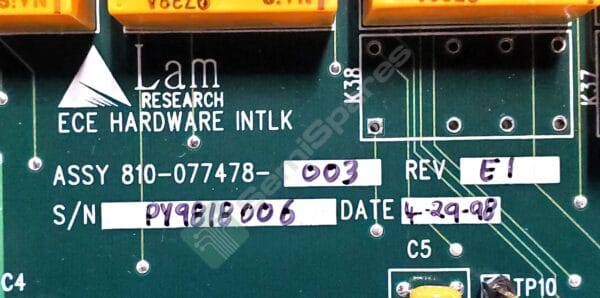 810-077478-003 | ECE HARDWARE INTERLOCK PCB ASSEMBLY REV E1 SN: PY9818006 - Image 2