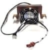 Brown square electronic module featuring a round cooling fan with a metal grille and braided cables extending outward.
