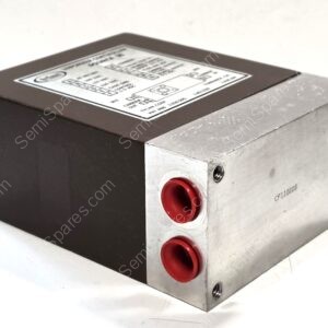Metal rectangular electrical enclosure: black body with silver faceplate and three red circular ports on the side surface (top edge visible).