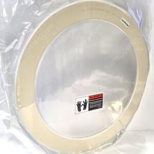 Close-up of a beige circular ring sealed in clear plastic packaging, with an 'Laser Mark Here' label visible on the rim.