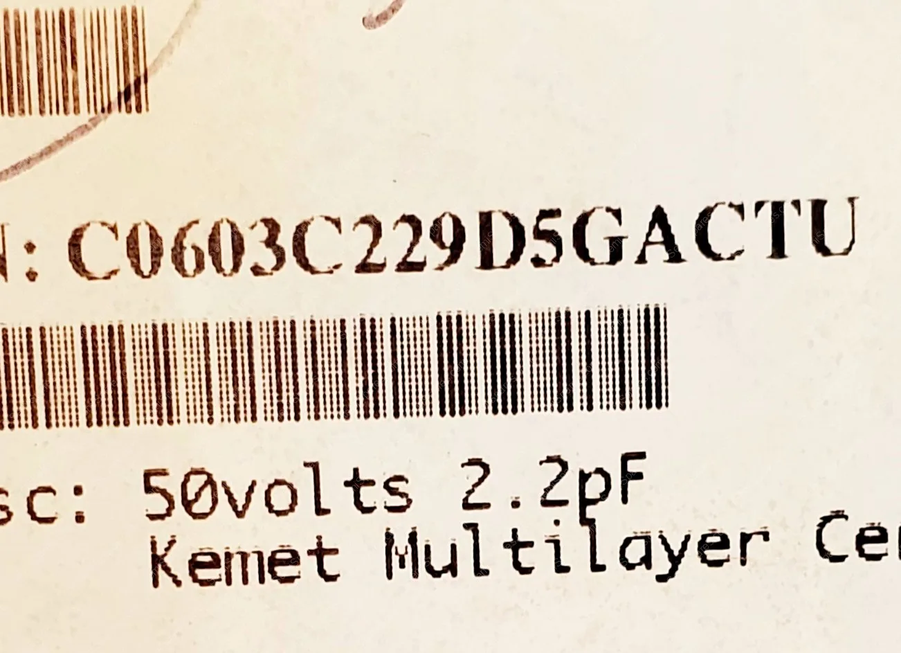 C0603C229D5GACTU | CAP CER 2.2PF 50V C0G/NP0 0603 - Image 3