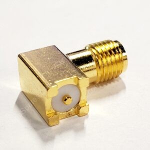 19-49-2-TGG | RF / COAXIAL CONNECTOR, SMA COAXIAL, RIGHT ANGLE BULKHEAD JACK SOLDER 50 OHM BRASS