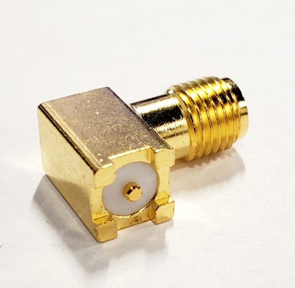 19-49-2-TGG | RF / COAXIAL CONNECTOR, SMA COAXIAL, RIGHT ANGLE BULKHEAD JACK SOLDER 50 OHM BRASS