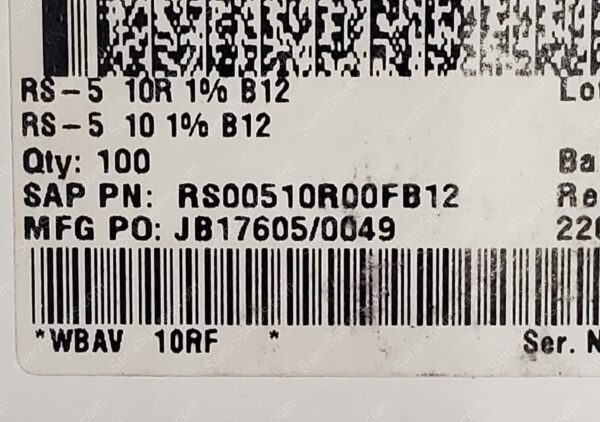 RS00510R00FB12 | WIREWOUND RESISTORS - THROUGH HOLE 5WATTS 10OHMS 1% - Image 4