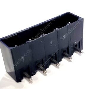 398600705 | 5 POSITION TERMINAL BLOCK HEADER MALE PINS SHROUDED 4 SIDE 5.08MM 90° TIGHT ANGLE THROUGH HOLE 300V