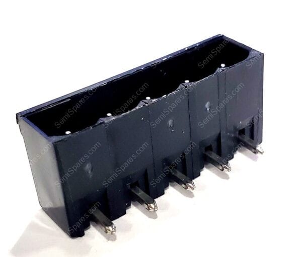 398600705 | 5 POSITION TERMINAL BLOCK HEADER MALE PINS SHROUDED 4 SIDE 5.08MM 90° TIGHT ANGLE THROUGH HOLE 300V