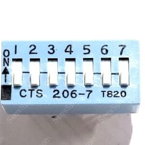 206-7 | DIP SWITCH SPST 7 POSITION THROUGH HOLE SLIDE ACTUATOR 50MA 24VDC RAISED PC PIN BLUE