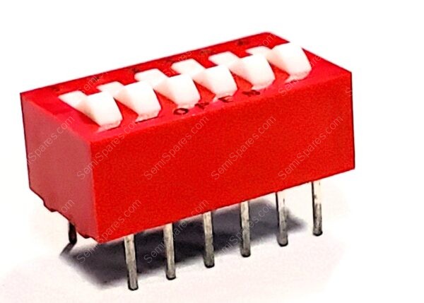 76SB06T | DIP SWITCH SPST 6 POSITION THROUGH HOLE ROCKER ACTUATOR 150MA 30VDC RAIDED PC PIN RED - Image 3