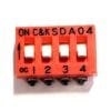 SDA04H1SKD | DIP SWITCH SPST 4 POSITION SURFACE MOUNT SLIDE ACTUATOR 25MA 24VDC RAISED GULL WING