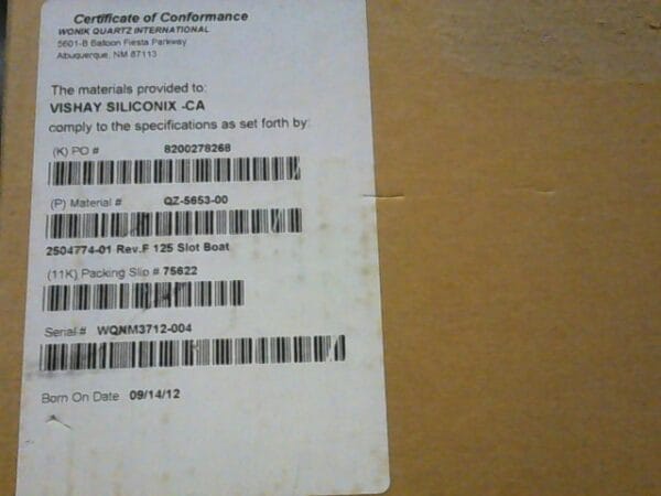 QZ-5653-00 | P/N 2504774-01, QTZ CARRIER 150-125MM, TEOS - Image 2
