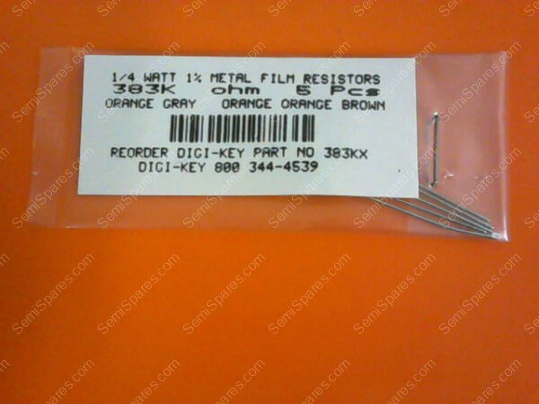383KX | 1/4 WATT 1% METAL FILM RESISTORS 383K OHM (PK OF 5) - Image 3