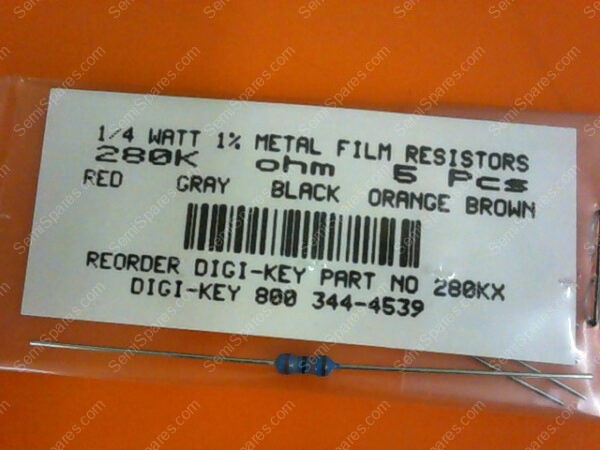 280KX | 1/4 WATTS 1% METAL FILM RESISTORS 280KX OHM (PACKAGE OF 5) - Image 3