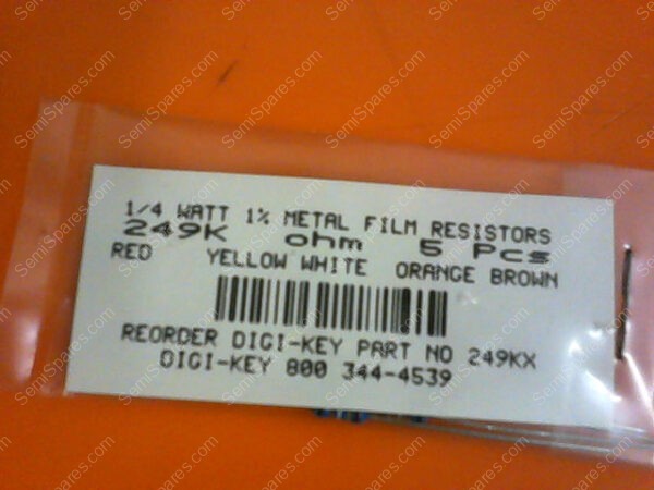 249KX | 1/4 WATTS 1% METAL FILM RESISTORS 249KX OHM (PACKAGE OF 5) - Image 3