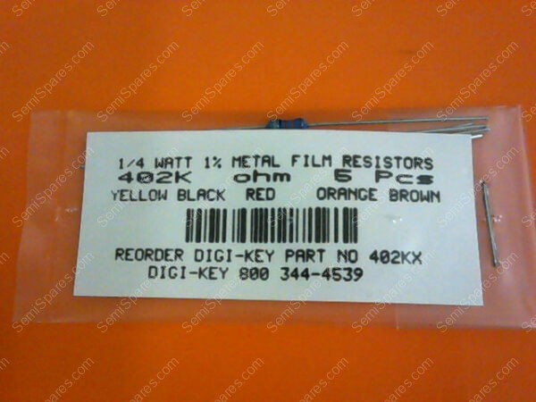 402KX | 1/4 WATT 1% METAL FILM RESISTORS 402KX OHM (PK OF 5) - Image 3