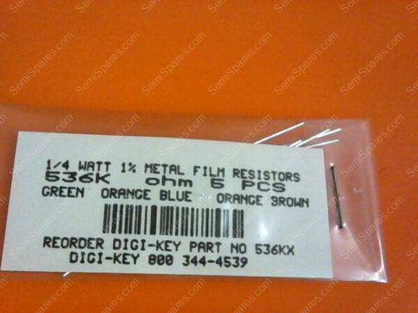 536KX | 1/4 WATTS 1% METAL FILM RESISTORS 536KX OHM (PACKAGE OF 5) - Image 3