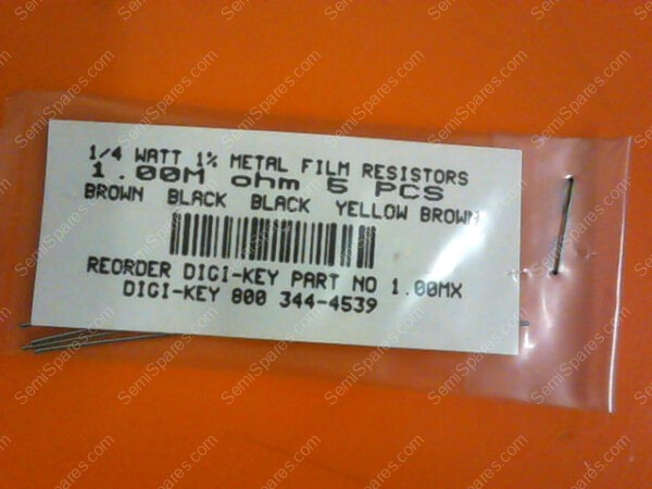 1.00MX | 1/4 WATTS 1% METAL FILM RESISTORS 1.00MX OHM (PACKAGE OF 5) - Image 3