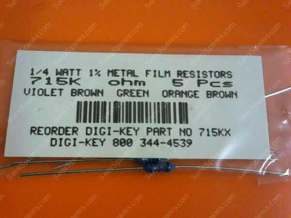715KX | 1/4 WATTS 1% METAL FILM RESISTORS 715KX OHM (PACKAGE OF 5) - Image 3