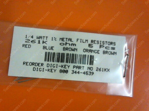 261KX | 1/4 WATTS 1% METAL FILM RESISTORS 261KX OHM (PACKAGE OF 5) - Image 3