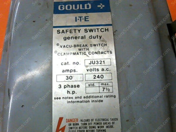 JU321 | SIEMENS I-T-E SAFETY SWITCH CAT. NO. JU321 AMPS/30 VOLTS A.C/240 - Image 4