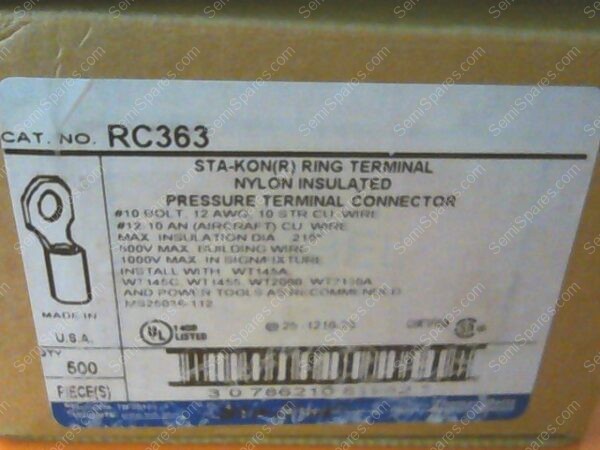 SC-5830-00 | TERMINAL RING LUG,HIGH TEMP, P/N 10-12AWG, NO.10, MARK 50 (500 PCS PER BOX) - Image 3