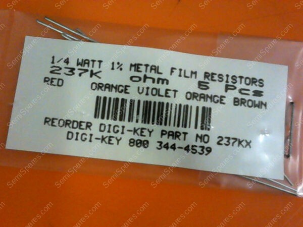 237KX | 1/4 WATTS 1% METAL FILM RESISTORS 237KX OHM (PACKAGE OF 5) - Image 3