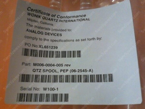 XL-6512-39 | M006-004-005 REV, QTZ SPOOL, PEP (06-2545-A) S/N W100-1 - Image 2