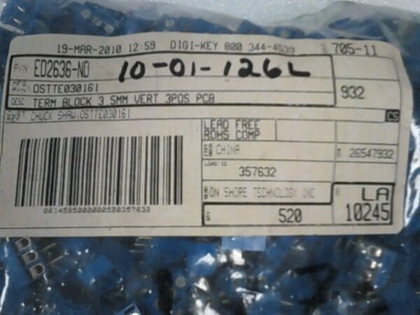 OSTTE030161 | TERM BLOCK 3.5MM VERT 3POS PCB, DIGI-KEY PN: ED2636-ND - Image 2