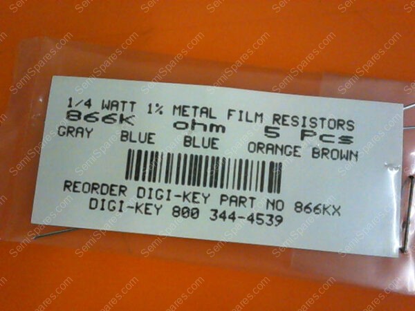 866KX | 1/4 WATTS 1% METAL FILM RESISTORS 866KX OHM (PACKAGE OF 5) - Image 3