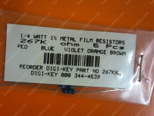 267KX | 1/4 WATTS 1% METAL FILM RESISTORS 267KX OHM (PACKAGE OF 5) - Image 3