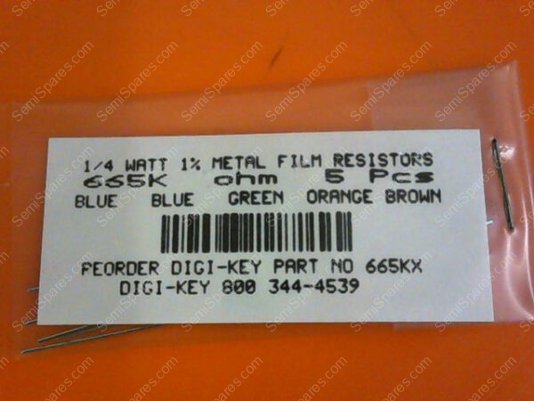 665KX | 1/4 WATTS 1% METAL FILM RESISTORS 665KX OHM (PACKAGE OF 5) - Image 3