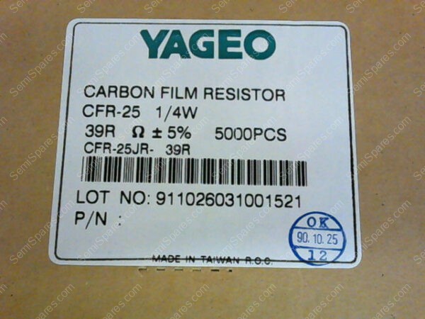 39QTR-ND | CARBON FILM RESISTOR CFR-25 1/4W 39R 5% (5000PCS - Image 3