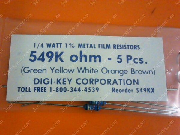 549KX | 1/4 WATTS 1% METAL FILM RESISTORS 549KX OHM (PACKAGE OF 5) - Image 3