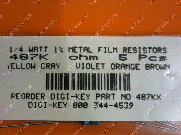 487KX | 1/4 WATTS 1% METAL FILM RESISTORS 487KX OHM (PACKAGE OF 5) - Image 3