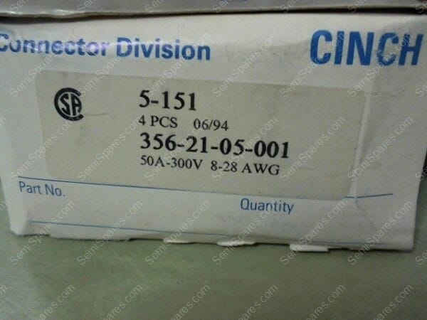 5-151 | CINCH CONNECTOR DIVISON 5-151 4PCS 356-21-05-001 50A-300V 8-28 AWG - Image 6