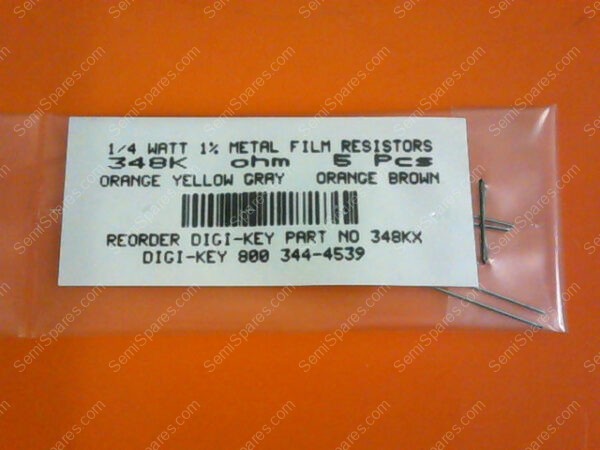 348KX | 1/4 WATT 1% METAL FILM RESISTORS 348K OHM (PK OF 5) - Image 3