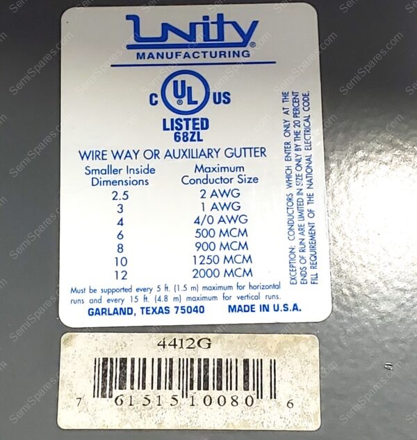 68ZL | UNITY MANUFACTURING PN 4412G WIRE WAY OR AUXILIARY GUTTER - Image 4