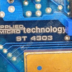 Close-up of a blue PCB showing the 'APPLIED microtechnology' logo and the model 'ST 4303' with blue connectors nearby.