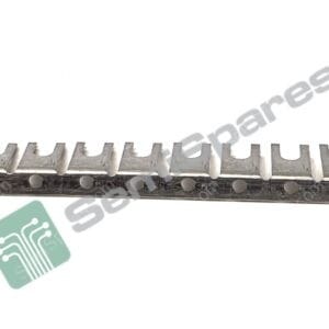 Metal tool with a row of rectangular teeth along its length, like a comb or gear rack, photographed against a white background.