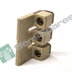 Close-up of a beige interlocking brick with a circular central hole, part of a modular plastic assembly.