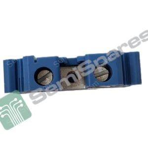 Blue modular electrical terminal block with visible screw terminals (wire connection points)